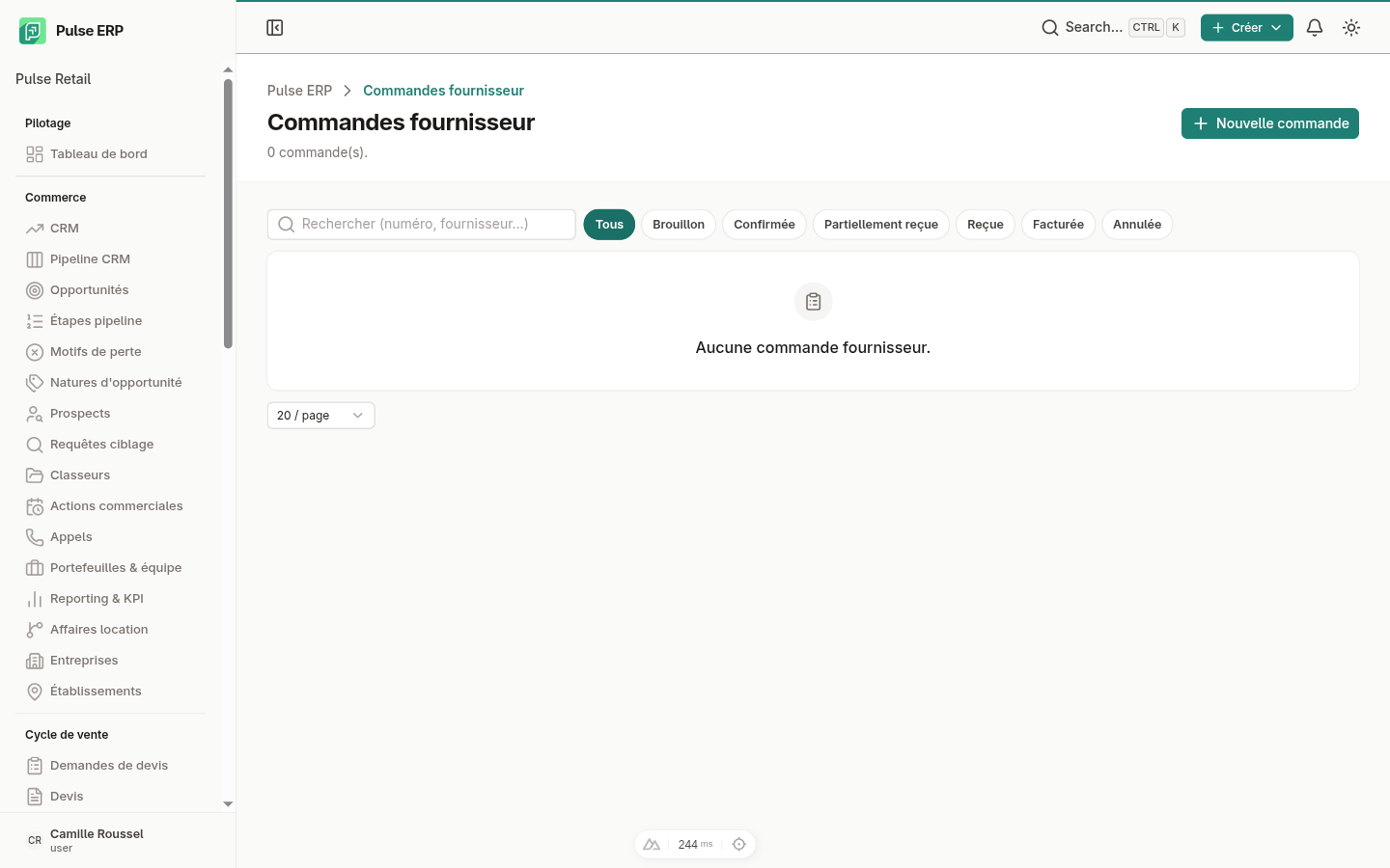 Liste des commandes fournisseurs — statuts et actions