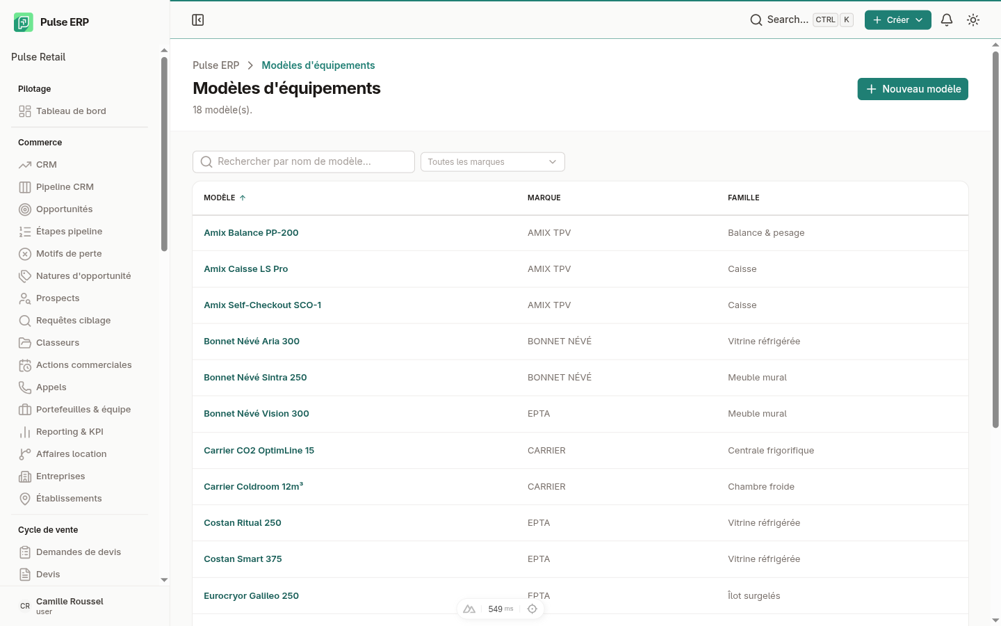 Liste des modèles — propriétés et indicateurs MTBF/MTTR