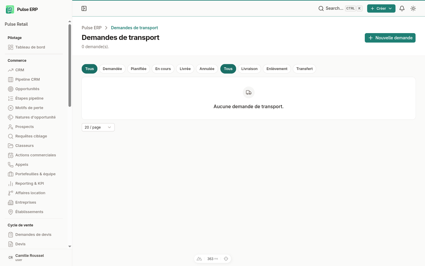 Kanban des demandes de transport — suivi et génération de documents