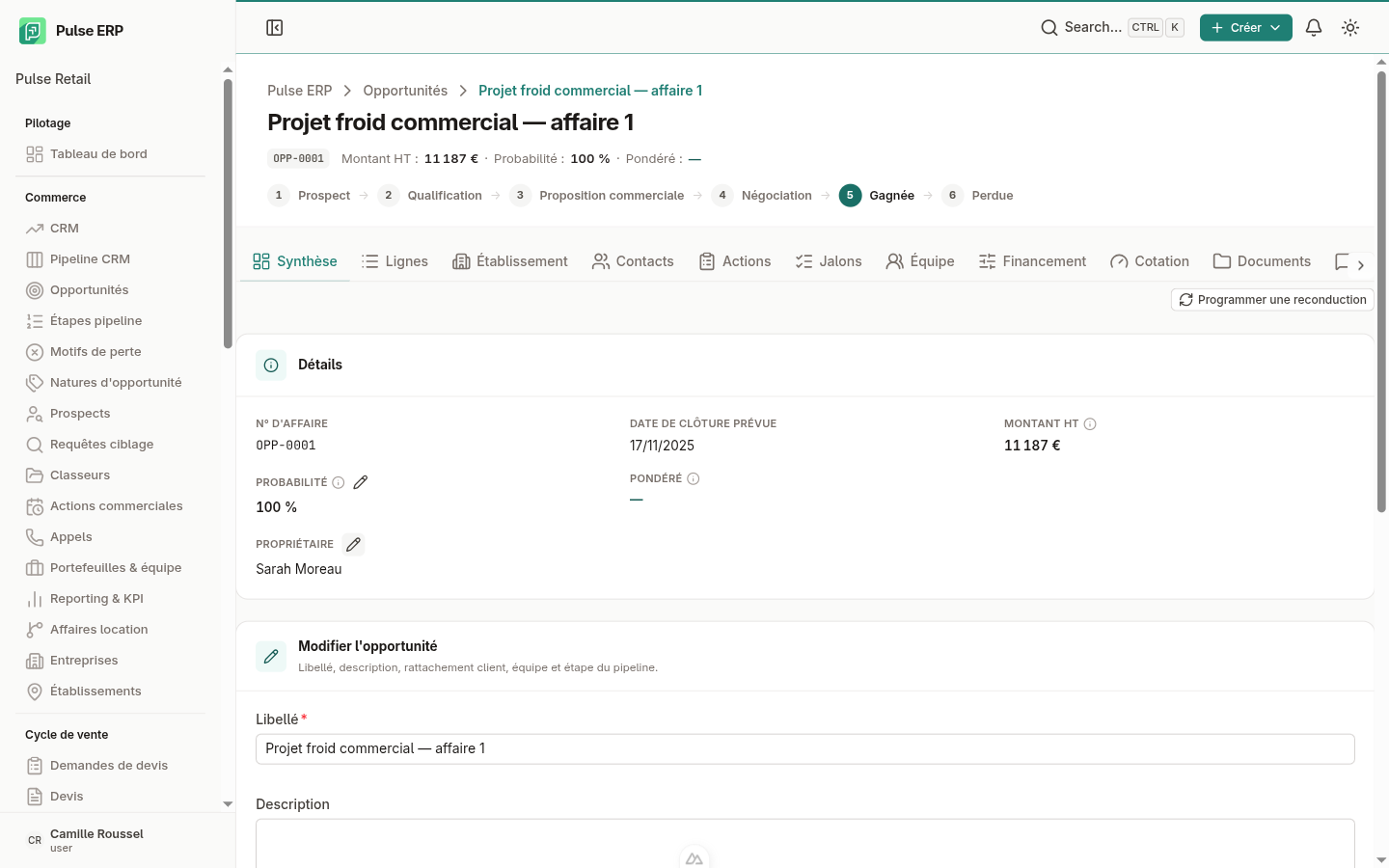 Fiche opportunité 360° — onglet Synthèse