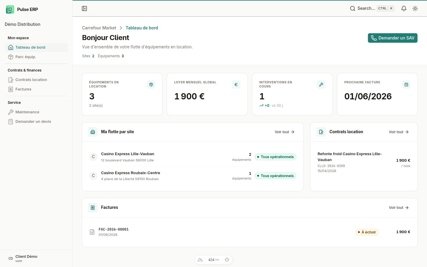 Tableau de bord client